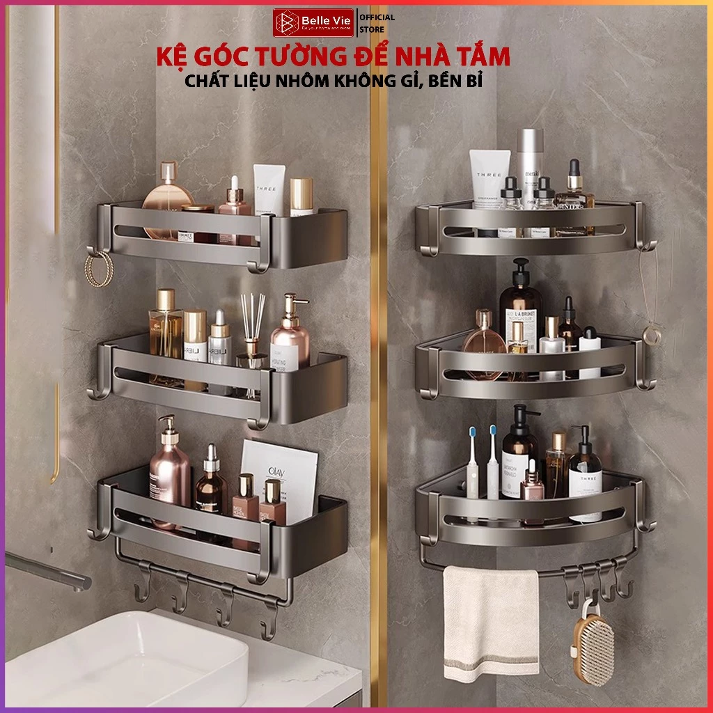 Kệ Góc Nhà Tắm Dán Tường Kệ Để Đồ Đa Năng, Sử Dụng Cho Phòng Tắm, Nhà Bếp, Chất Liệu Nhôm Hàng Không.
