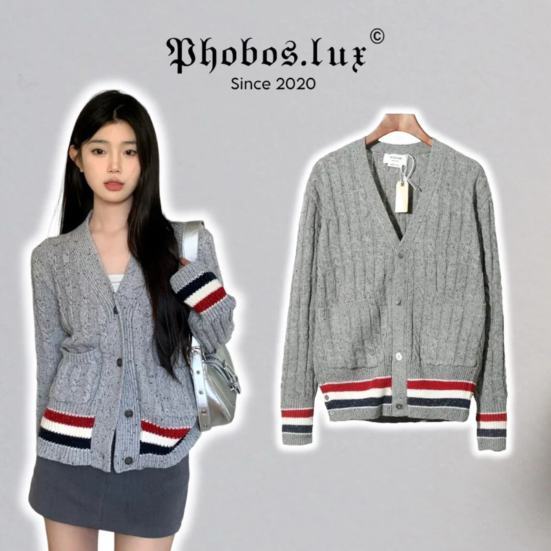 [Hight Quality] Cardigan TB Xám Line Ngang - Áo Khoác Len Thom - Ảnh thật shop tự chụp