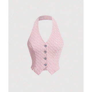 Áo yếm dạ baby pink (sẵn size S)