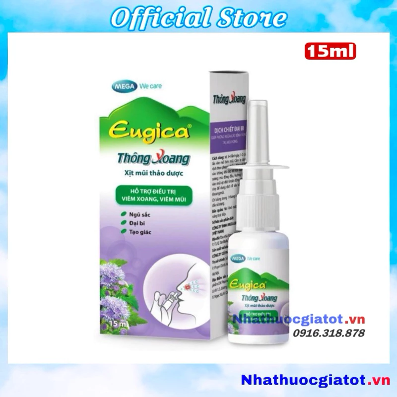 Xịt mũi thảo dược Thông xoang Eugica - Dịch chiết ngũ sắc hỗ trợ giảm sổ mũi, nghẹt mũi, dễ thở