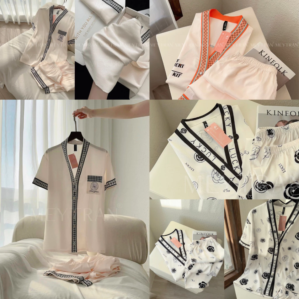 TỔNG HỢP ĐỒ BỘ NGỦ NỮ PYJAMA LỤA XƯỚC 3 MÓN TAY NGẮN QUẦN DÀI & QUẦN ĐÙI HOẠ TIẾT CUTE DỄ THƯƠNG CAO CẤP