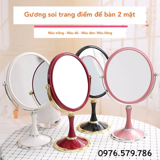 (Size lớn 🌼Hoả Tốc 2H )Gương Trang Điểm Để Bàn 2 Mặt Nhựa Trắng Có Phóng To