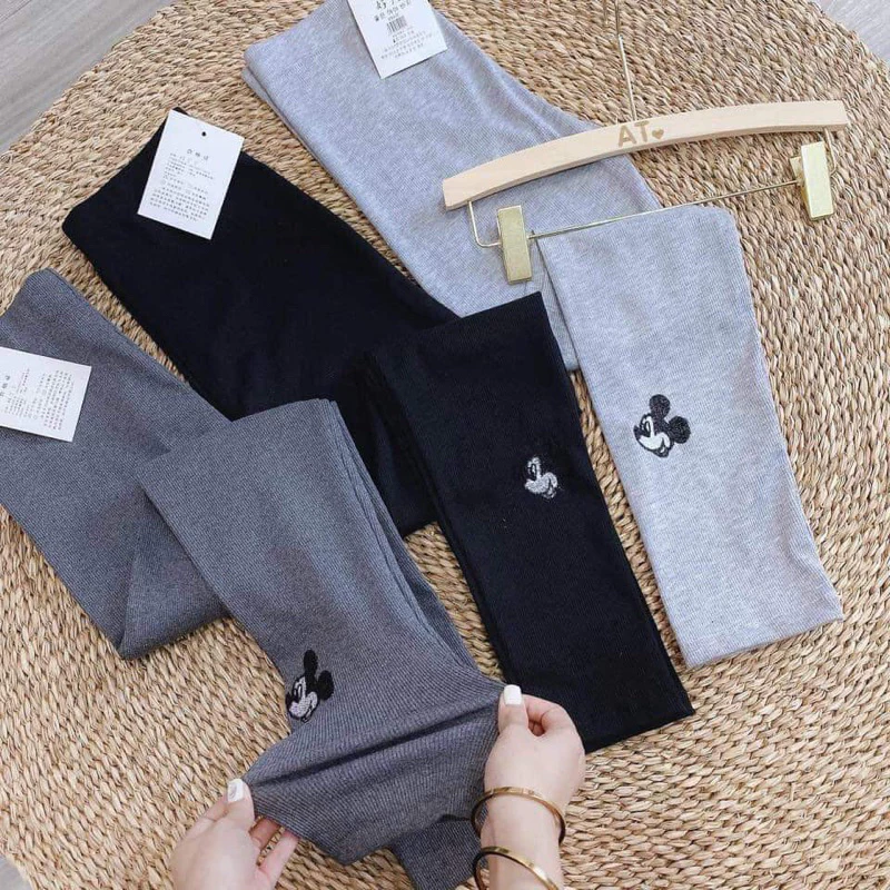 Quần Legging Nữ. Chất Liệu Len Tăm Cao Cấp Chống Bai Xù .Dày Dặn Ấm Áp. hoạ tiết thêu hình mickey nổi bật