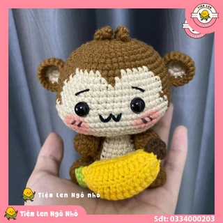 Móc Khóa Khỉ Ôm Chuối Bằng Len Handmade Siêu Cute - Tiệm len Ngô Nhỏ