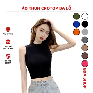 Áo Thun Croptop Ba Lỗ Cổ Lọ Họa Tiết Trơn Vải Cotton Co Giãn Mềm Mịn Dành Cho Nữ CT-0002