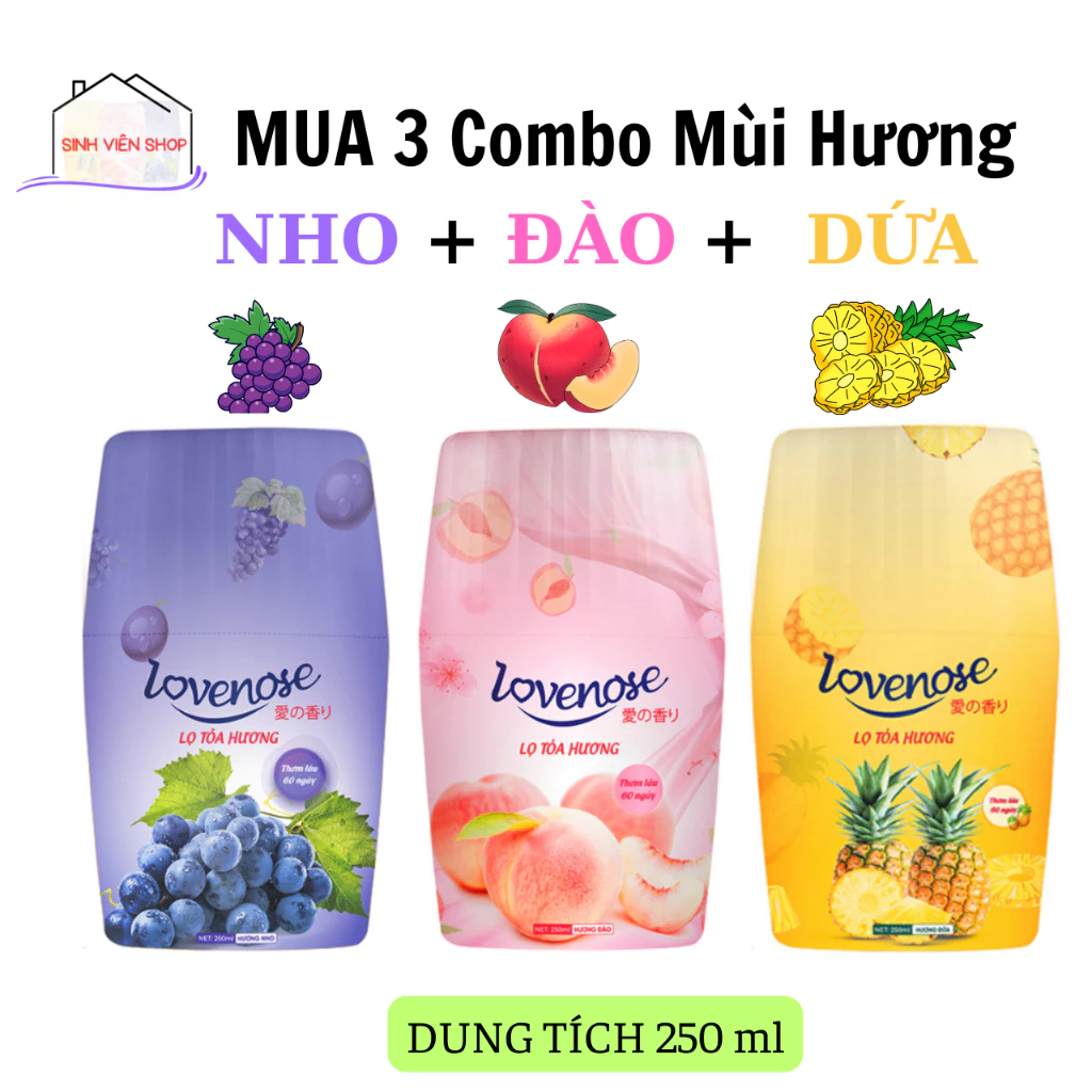 Lọ tỏa hương LOVENOSE khử mùi giúp thơm phòng hương hoa quả tự nhiên tươi mát dung tích 250 ml thơm lâu tới 60 ngày