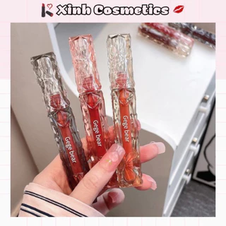 Son bóng Gegebear thủy tinh Crystal Lens Lip Glaze thiết kế pha lê giúp trang điểm môi căng mọng có ảnh thật shop chụp