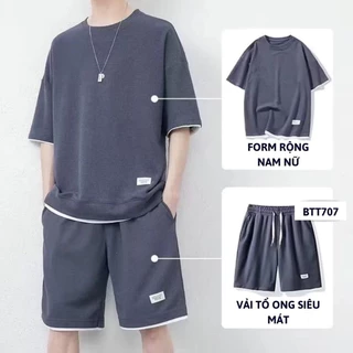 Bộ Tổ Ong Cộc Tay Unisex thun xốp vải đẹp chất Lì thời trang trẻ trung