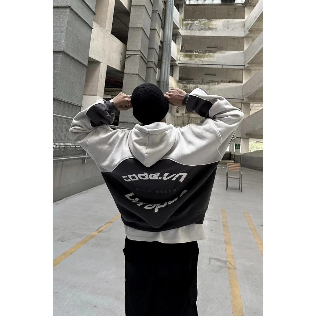 Hoodie boxy nam nữ phối nỉ bông local brand 400gsm from rộng dáng tay cánh dơi căp đôi unisex xám oversize basic Code vn