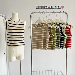 Áo Croptop Tay Cọc Họa Tiết Kẻ Sọc Thun Gân Co Giãn Cổ Tròn Dáng Rộng Kiểu Hàn Quốc | smide_clothing