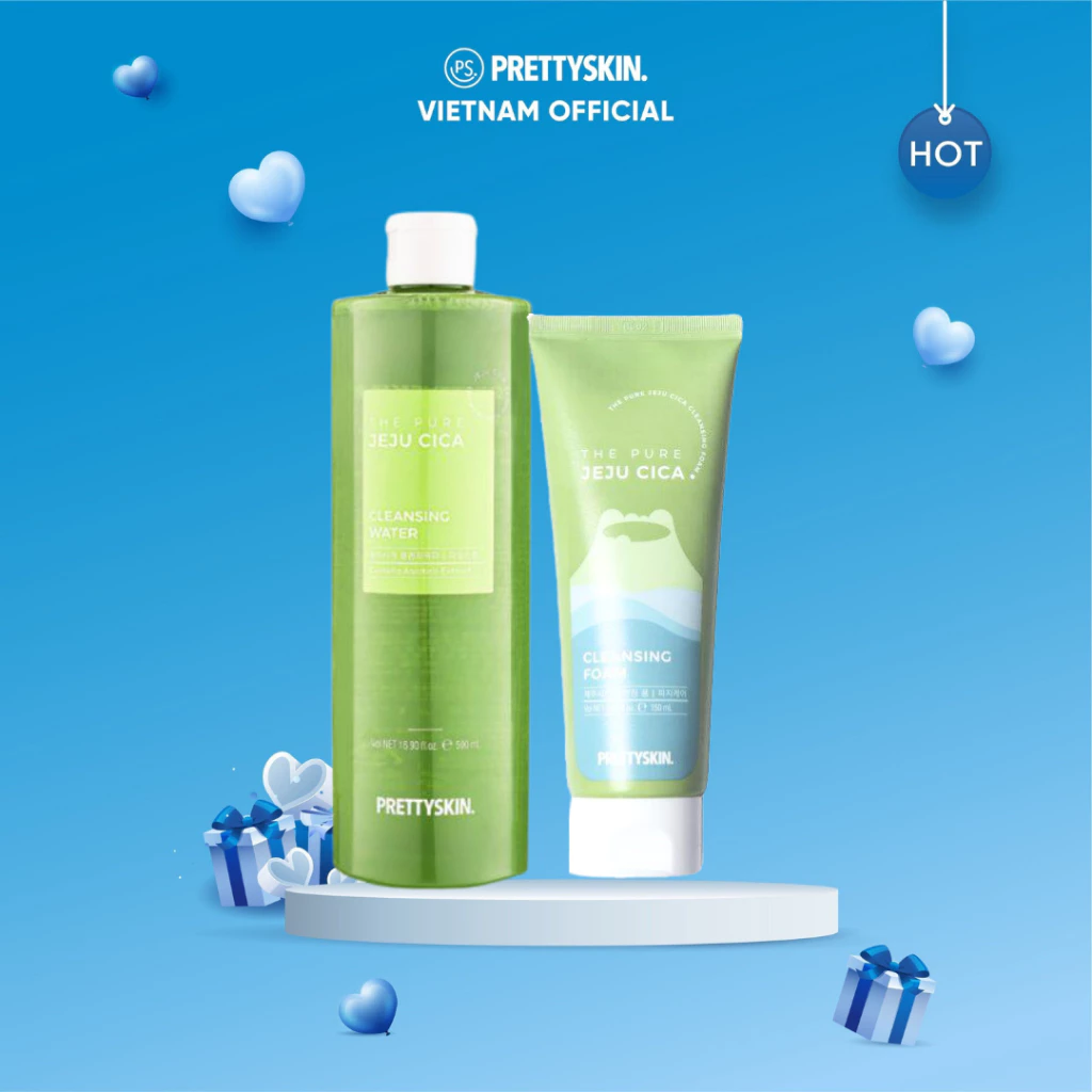 Combo tẩy trang + sữa rửa mặt rau má Prettyskin