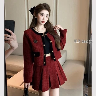 SET BỘ DẠ TUYẾT NHUNG MIX CHÂN VÁY XẾP LY TAG MIU MIU XINH XỈU - SET BỘ NỮ DẠ TWEED MIX CHÂN VÁY XẾP LY CÓ LÓT-TUYỂN SỈ