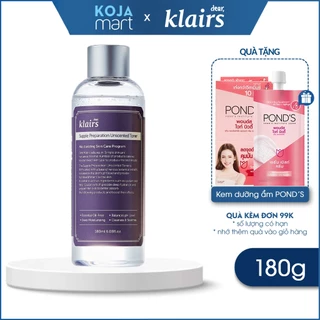 Nước Hoa Hồng Không Mùi Dưỡng Ẩm Da Và Làm Mềm Da Dear Klairs Supple Preparation Unscented Toner 180ml