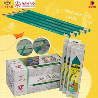 [AAA] HỘP 12 Cây Bút Chì Đen / Viết Chì Vỏ Nhựa / Bút Chì Vỏ Nhựa HB / H2B G-Star / Gstar AAA, Có Gôm, Chất Lượng Cao