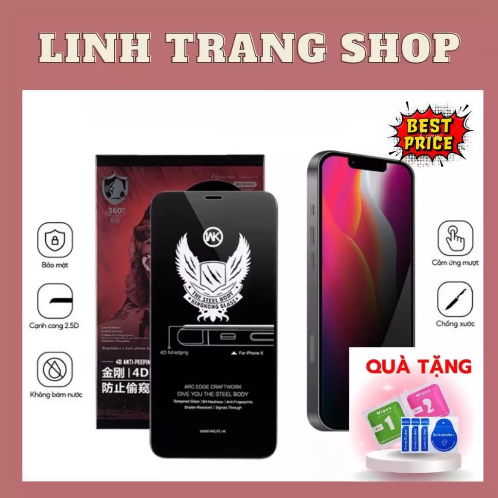 Kính Cường Lực Iphone Chống Nhìn Trộm Full Màn,KingKong 4D Dành Cho Các Dòng Máy, Cường Lực 9H Chất Lượng Tốt