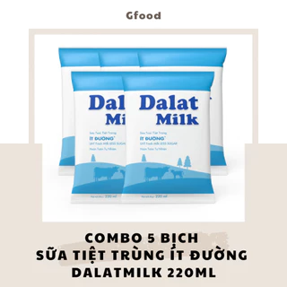 [COMBO 5 BỊCH] Dalatmilk Sữa Tiệt Trùng Ít Đường 220ml