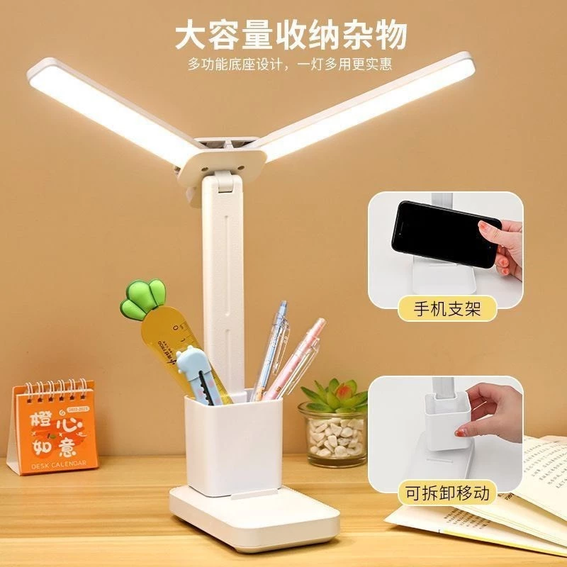 -(D02) Đèn học để bàn chống cận, đèn học để bàn tích điện 2 bóng led kèm ống cắm bút Siêu tiện lợi