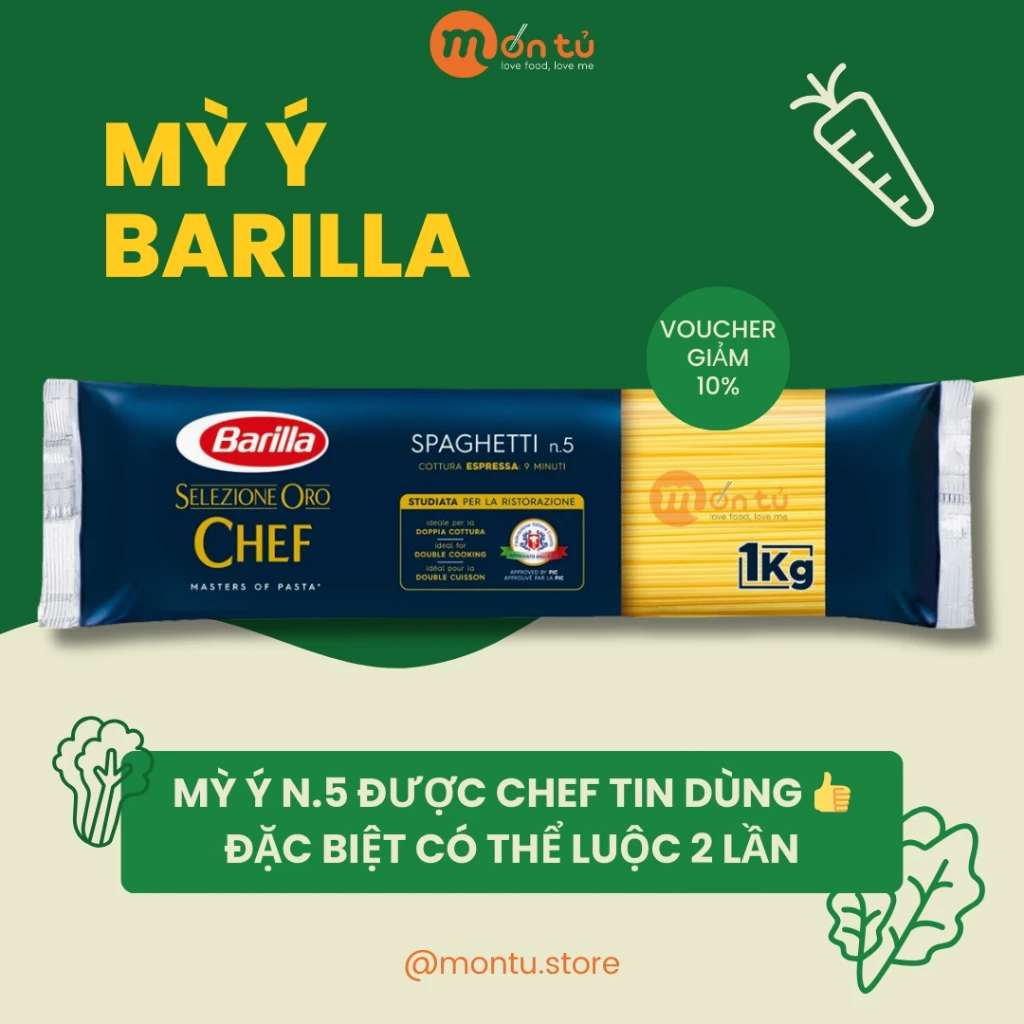 [DATEXA - 1Kg] Mỳ Ý Barilla Spaghetti Selezione Oro Spaghetti CHEF sợi hình ống cỡ số 5 nhập khẩu Italia