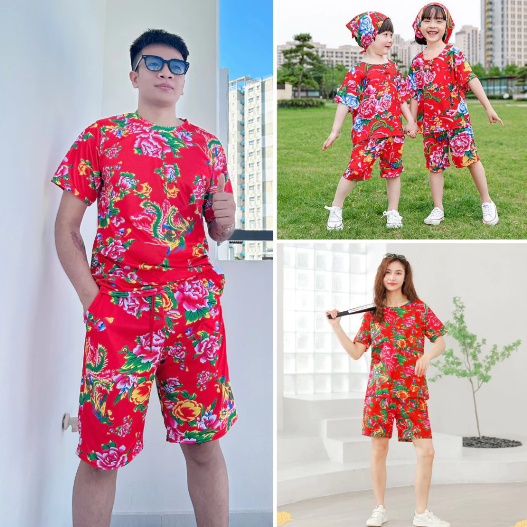 Bộ Đồ Hoa Công Phương - Đồ chúc tết cho cả gia đình họa tiết kiểu vải khăn trải bàn chất thun lạnh KL7