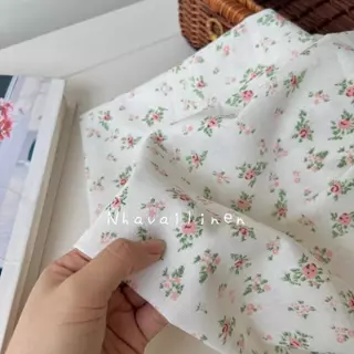 Vải Linen Bột Hoạ Tiết Hoa Cam Lá Xanh Mềm Mại Độ Dày Vừa Đủ Chất Liệu An Toàn Cho Da - Nhà Vải Linen