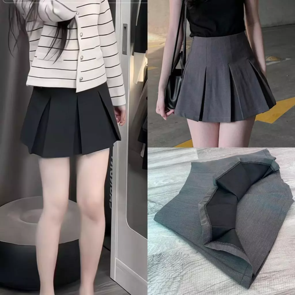 Chân váy xếp ly hộp to hàng QC loại 1 có quần bảo hộ cùng chất mã CV88