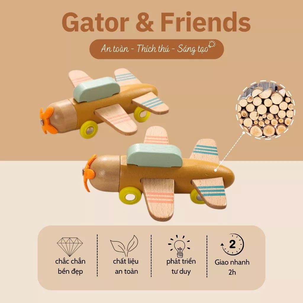 đồ chơi máy bay Gator đồ chơi gỗ hay đồ choi cho bé từ 6 tháng tuổi chất liệu gỗ an toàn cho bé