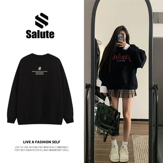 Áo nỉ Đen nữ cổ tròn thu đông local brand Salute Sweater Hàn Quốc cho versatile vintage Y0549