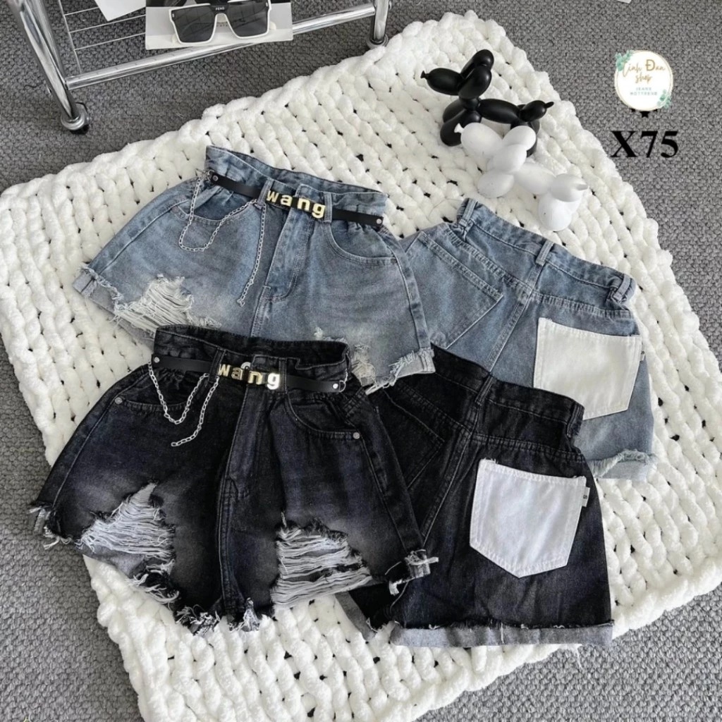 Quần đùi jeans nữ lưng cao (kèm xích y hình ) túi sau kiểu phong cách cá tính năng động Linh Đan Shop9698 MS X75