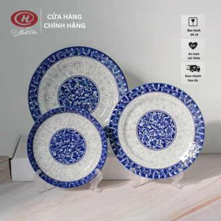 Đĩa sứ cao cấp vẽ hoa xanh lam - Sứ Minh Châu