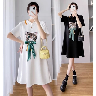 Young Mom | Đầm bầu DV116 2 màu , chất vải Thun, form suôn A gọn bầu Cotton thoải mái thoáng khí, hàng nhập Quảng Châu