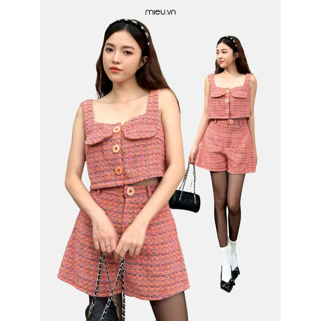 Set tweed áo crop cổ vuông phối quần short MIEU - KN18