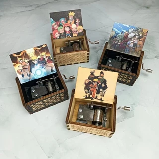 Hộp nhạc quay tay bằng gỗ ván khắc UV hình nhân vật Onepiece Anime Demon Slayer, Naruto quà tặng giáng sinh
