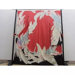 Trang phục truyền thống Nhật Bản - Antique Furisode Kimono - Hoa văn chim công thêu