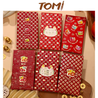 Bao Lì Xì Set 6 Cái Mừng Đám cưới, Thôi Nôi, Hiếu Hỉ, Phong Bì Đỏ May Mắn Sang Trọng TOMI 197