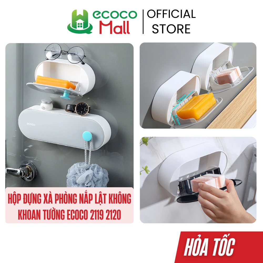 Hộp đựng xà phòng ECOCO nắp lật không khoan tường | Kệ để đồ, khay, đĩa đựng xà phòng thông minh đa năng mẫu mới