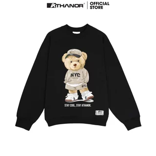 Áo Sweater ATHANOR Local Brand Dáng Rộng Nỉ Bông Unisex Nam Nữ Xám Tiêu Mẫu GẤU COOL