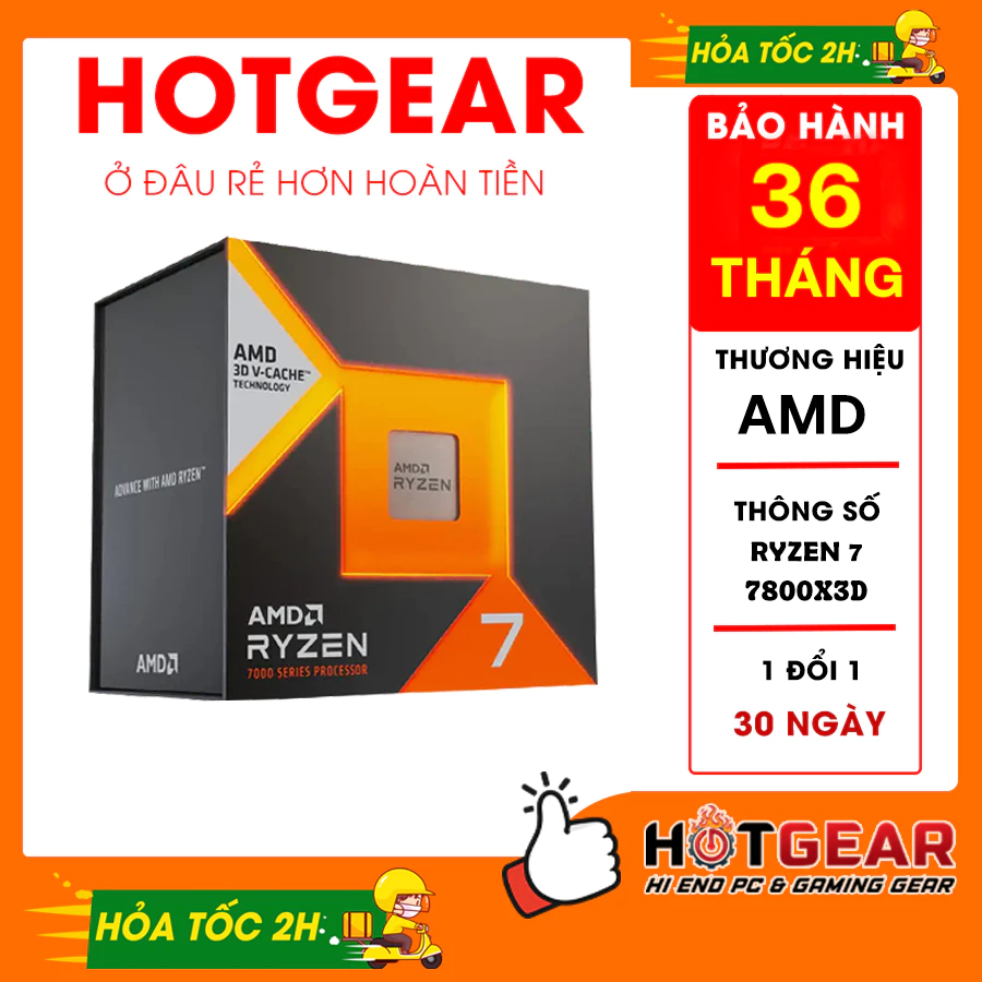 AMD Ryzen 7 7800X3D / 4.2GHz Boost 5.0GHz / 8 nhân 16 luồng / 104MB / AM5 New Box chính hãng Bh 36T