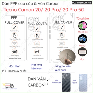 Dán PPF & Vân Carbon Tecno Camon 20/ 20 Pro/ 20 Pro 5G cho màn hình,mặt lưng, full viền loại trong, nhám chuẩn xịn