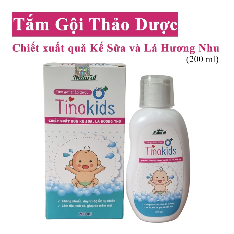 Tắm Gội Thảo Dược Tinokids Kháng Khuẩn, Ngăn Ngừa Rôm Sảy, Phòng Chống Muỗi, Làm Dịu, Mát Da, Giúp Da Mềm Mại 200ML