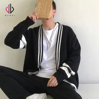 Áo Khoác Cardigan Len Nam Cổ Tim Chữ V Viền Kẻ Chất Cotton Dày Dặn Cao Cấp Thu Đông Dài Tay Nhiều Màu DYACI AL47