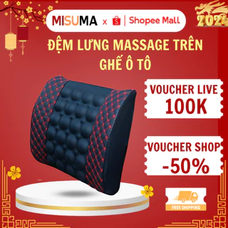 Gối Tựa Lưng Massage Trên Xe Ô Tô, Xe Hơi Loại Bọc Da Cao Cấp, Đệm Massage Lưng Rung Thư Gian Điện 12V