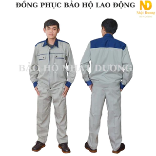 Quần áo bảo hộ lao động Tinba 01 màu trắng sữa phối xanh, Đồ bảo hộ lao động nam vải kaki