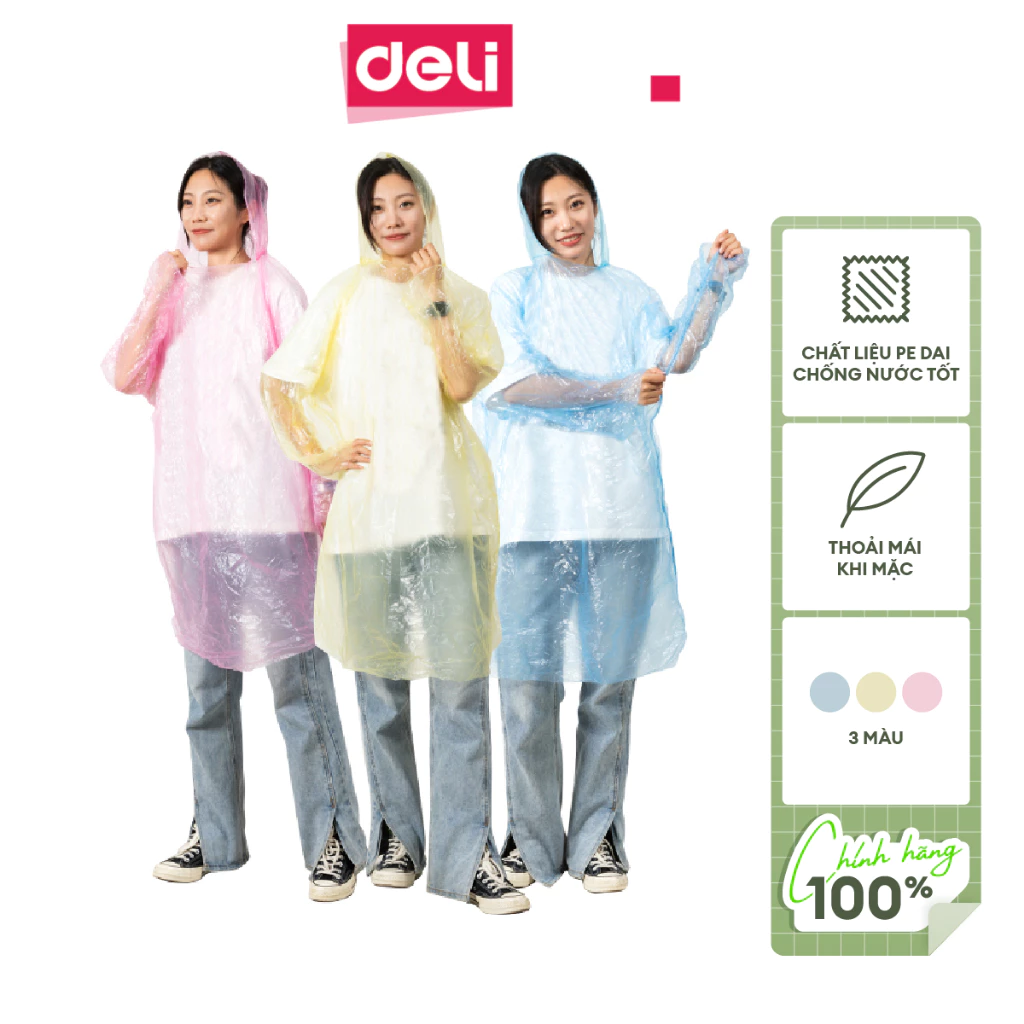 Áo Mưa Giấy Nhiều Màu Deli Siêu Dai, Sử Dụng Nhiều Lần Đi Đường Đi Phượt Thân Thiện Môi Trường