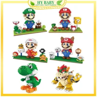 Đồ Chơi Lắp Ráp Mô Hình Supper Mario Nhân Vật Mario, Khủng Long Yoshi, Bowser Mảnh Trơn