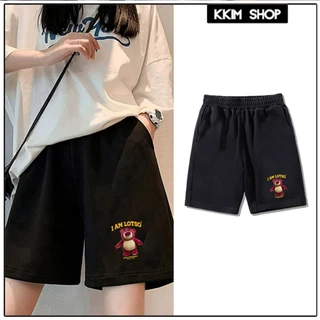 QUẦN Short KKim Shop MẪU GẤU DÂU LOTSO STRAWBERRY Form Unisex Nam Nữ, quần đùi thun thể thao, mặc nhà, mặc đi chơi thoải