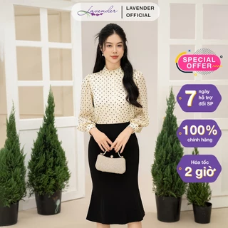 Áo sơ mi nữ công sở thiết kế LAVENDER FASHION màu be cổ trụ phối bèo họa tiết ngôi sao A2985