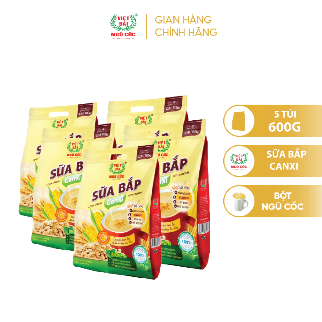 [CC] Combo 5 Bột Ngũ Cốc Sữa Bắp Canxi VIỆT ĐÀI Bổ Sung Canxi Giúp Xương Chắc Khỏe 600g