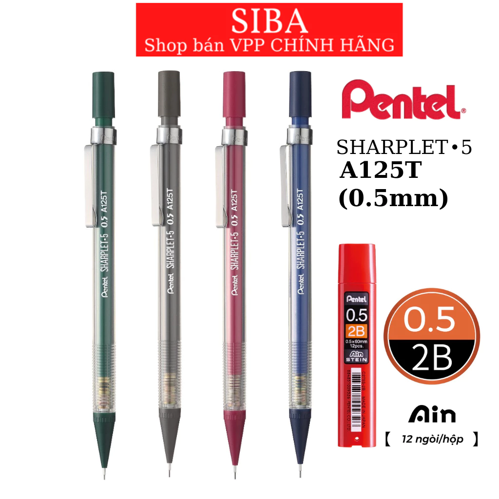 Bút chì kim Pentel SHARPLET A125T ngòi 0.5mm, ngòi chì kim bấm 2B