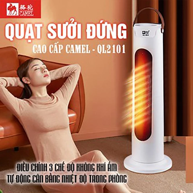 Quạt Sưởi Ấm CAMEL_Máy Sưởi Điều Khiển Từ Xa - Núm vặn cơ _ Cao Cấp ,Ấm Áp, An toàn - Đầu Xoay Góc Rộng Đa Năng