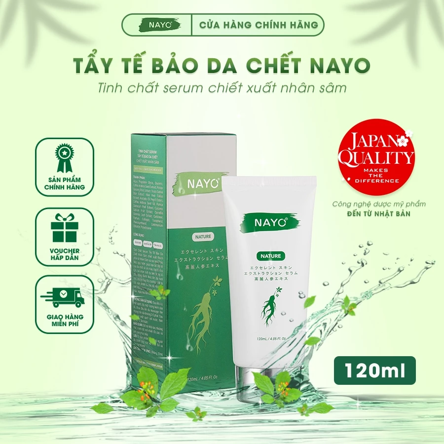 Tẩy Tế Bào Da Chết Nayo Tinh Chất Serum, Nhân Sâm, Cải Thiện Nếp Nhăn, Trẻ Hóa Làn Da.120ml